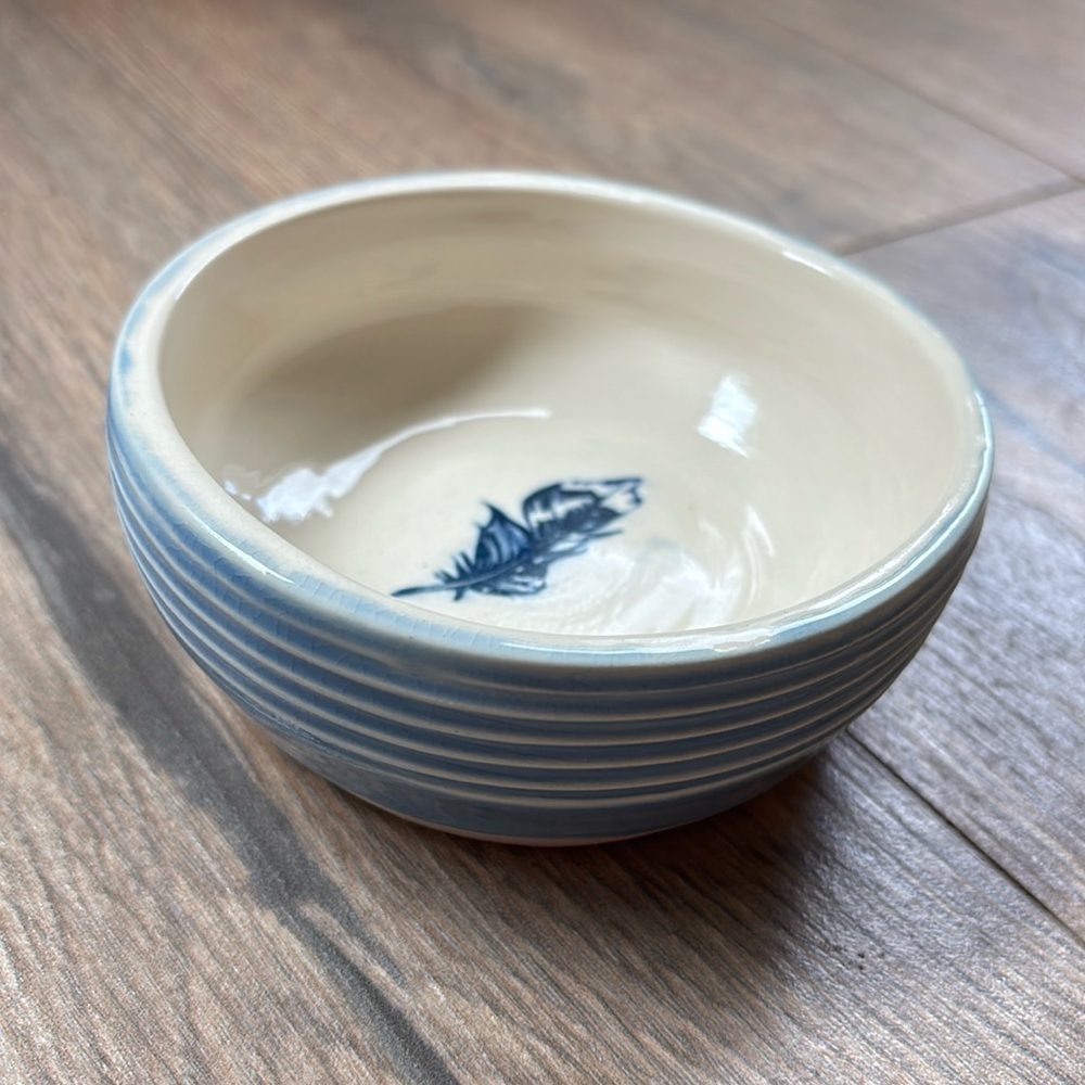 Hand Thrown Art Pottery Bowl Blue Feather Studio Clay Dish Rustic Handmade - Picture 4 of 12